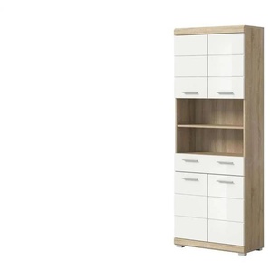 Hochschrank SCHLOONSEE  Breite 74cm  4 Türen  1 Schubkasten  2 offene Fächer  MDF-Front  in verschiedenen Farben erhältlich  Badmöbel  Badschrank  Schrank  Bad  Schloonsee ¦ weiß ¦ Maße (cm): B: 74 H: 191