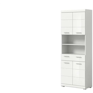 Hochschrank SCHLOONSEE  Breite 74cm  4 Türen  1 Schubkasten  2 offene Fächer  MDF-Front  in verschiedenen Farben erhältlich  Badmöbel  Badschrank  Schrank  Bad  Schloonsee ¦ weiß ¦ Maße (cm): B: 74 H: 191