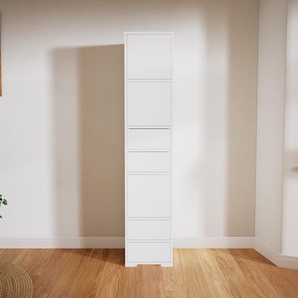 Hochschrank Weiß - Moderner Schrank: Schubladen in Weiß & Türen in Weiß - Hochwertige Materialien - 41 x 196 x 47 cm, konfigurierbar
