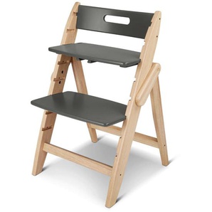 Hochstuhl Yippy, Grau, Eiche, Holz, Eiche, Kautschukholz, 51x76.5 cm, Fußstütze verstellbar, Sitzfläche höhenverstellbar, zusammenklappbar, Babymöbel, Hochstühle & Zubehör, Hochstühle