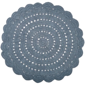 Hochwertiger Teppich „Alma“, handgehäkelt, in graublau, 120 cm Durchmesser, aus Baumwolle, von Nattiot
