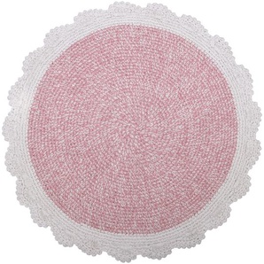 Hochwertiger Teppich „Matilda, handgehäkelt, in natur/rose, 120 cm Durchmesser, aus Baumwolle, von Nattiot