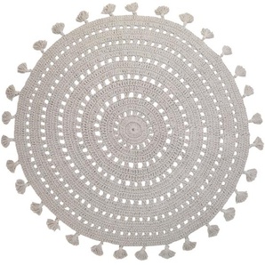 Hochwertiger Teppich „Nila, handgehäkelt, in perlgrau, 120 cm Durchmesser, aus Baumwolle, von Nattiot