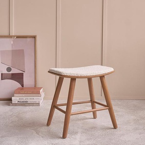 Hocker aus massivem Teakholz Sitzfläche aus Bouclé 45 cm