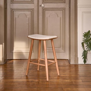 Hocker aus massivem Teakholz und Bouclé-Sitz 65 cm