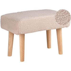 Hocker Beige Bouclé mit Holzbeinen Rechteckig Modern Schemel Fußbank Sitzhocker Fußhocker Wohnzimmer Schlafzimmer Eingangsbereich Vorzimmer