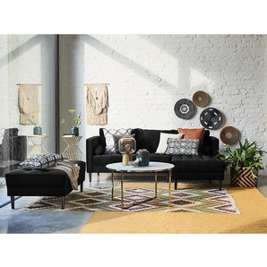 Hockerbank 124 x 43 x 69cm Schwarz/Schwarz Samt Pauno: Schwarz