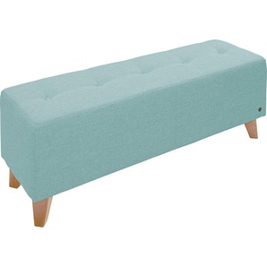 Hockerbank TOM TAILOR HOME NORDIC Hocker Gr. B/H/T: 121 cm x 46 cm x 36 cm, Struktur fein TBO, blau (ice blue tbo 56) Sitzbank Bettbank Bettbänke mit Knopfheftung auf der Sitzfläche, Füße Buche natur