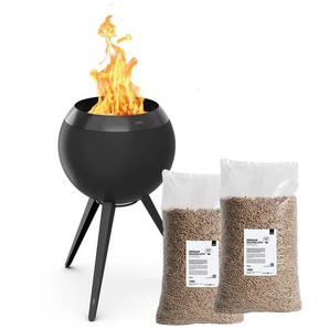 Höfats Moon 45 All Black Feuerschale   mit hohem Fuß inkl. 2 Sack Holzpellets 15 kg