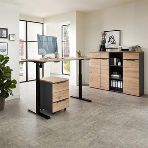 Höhenverstellbarer Schreibtisch 160 x 72 x 77cm Beige/Eiche Artisan Dekor