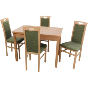 HOFMANN LIVING AND MORE Essgruppe Carla, (Spar-Set, 5-tlg., 1 Tisch, 4 Stühle), Stuhlgestell und Tischbeine aus Massivholz, Tisch mit 2 Ansteckplatten
