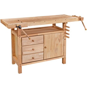 Dema - Holz-Hobelbank Holzwerkbank Werkbank Werktisch 125x50x84cm massiv Schraubstock
