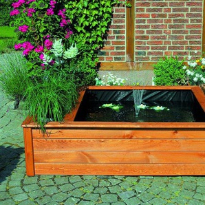 Holz-Hochteich mit seitlicher Pflanzzone 150 x 120cm Folie Teichpumpe Promadino