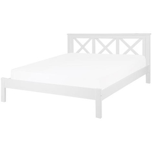 Holzbett Weiß 160 x 200 cm mit Lattenrost Breite Liegefläche Klassisches Design