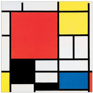 Holzbild Komposition mit Rot, Gelb, Blau und Schwarz von Piet Mondrian