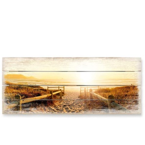 Holzbild WALL-ART Sonnenuntergang Boho Deko Bilder Gr. B/H/T: 100 cm x 4 cm x 40 cm, 1 St., bunt (mehrfarbig) Holzbilder