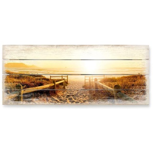 Holzbild WALL-ART Sonnenuntergang Boho Deko Bilder Gr. B/H/T: 100 cm x 4 cm x 40 cm, 1 St., bunt (mehrfarbig) Holzbilder Vintage Holzschild