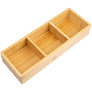 Holzbox aus Bambus – offene Kiste mit 3 Fächern für den Schreibtisch Maße 28 cm x 10 cm x 4,5 cm