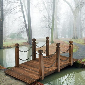Holzbrücke mit Gelaender, Gartenbrücke Teichbrücke, Zierbrücke belastbar bis 180kg, Dekobrücke für Garten, Teich, Bach, Bauernhof 151x67x55 cm