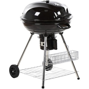 Holzkohle-Kugelgrill Schwarz Stahl Rollbar mit Thermometer und Aschebehälter 2 Grillroste Ablagen Garten BBQ Outdoor Ausstattung