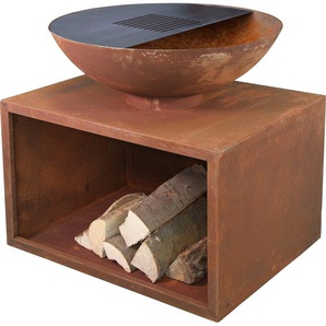 Holzkohlegrill BUSCHBECK Planchagrill Rubigo rostoptik Grills Gr. B/H/T: 70 cm x 70 cm x 70 cm, braun (rost) Holzkohlegrills BxH: 70x70cm