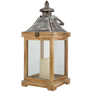 Holzlaterne mit LED-Kerze | holzfarben | Glas , Kunststoff, Metall, Glas , Kunststoff, Holz, Holz, Metall | 20 cm | 46 cm | 20 cm |