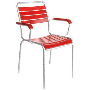 Holzlattenstuhl mit Armlehnen Rigi Schaffner AG Latten Esche rot lackiert, Designer Schaffner, 86x59x61 cm