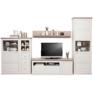 Hom`in Anbauwand, Grau, Weiß, Metall, 4-teilig, 9 Fächer, 4 Schubladen, 330x209.2x50.1 cm, Beimöbel erhältlich, Wohnzimmer, Wohnwände, Anbauwände