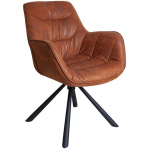 Hom`in Armlehnstuhl, Braun, Schwarz, Textil, Drehkreuz, 62x83.5x63 cm, Sitzfläche 360° drehbar, inklusive Armlehnen, Esszimmer, Stühle,