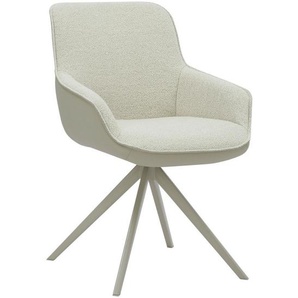 Hom`in Armlehnstuhl, Creme, Grau, Metall, Textil, Drehkreuz, 58x85x63 cm, Sitzfläche 360° drehbar, Esszimmer, Stühle, Esszimmerstühle, Armlehnenstühle