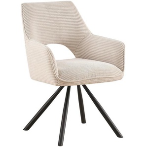 Hom`in Armlehnstuhl, Creme, Metall, Textil, Drehkreuz, 60x85x63 cm, Stoffauswahl, inklusive Armlehnen, Sitzfläche 180° drehbar, automatische