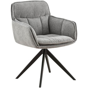 Hom`in Armlehnstuhl, Grau, Schwarz, Metall, Textil, Drehkreuz, 62x86x65 cm, Sitzfläche 360° drehbar, inklusive Armlehnen, Esszimmer, Stühle,