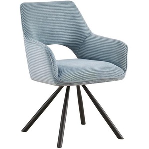 Hom`in Armlehnstuhl, Hellblau, Metall, Textil, Drehkreuz, 60x85x63 cm, Stoffauswahl, inklusive Armlehnen, Sitzfläche 180° drehbar, automatische