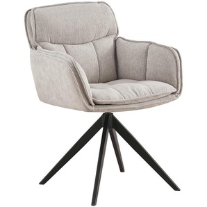 Hom`in Armlehnstuhl, Schwarz, Beige, Metall, Textil, Drehkreuz, 62x86x65 cm, Sitzfläche 360° drehbar, inklusive Armlehnen, Esszimmer, Stühle,
