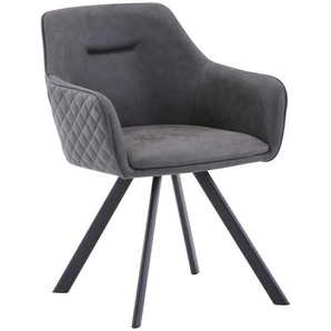 Hom`in Armlehnstuhl, Schwarz, Graubraun, Metall, Textil, eckig, 59x80x60 cm, Stoffauswahl, Sitzfläche 180° drehbar, Esszimmer, Stühle,