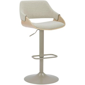Hom`in Barhocker, Creme, Eiche, Holz, Metall, Textil, Pappel, furniert, Sperrholz, Drehkreuz, Bodenplatte, 51x90-111x51 cm, Sitzfläche 360° drehbar,