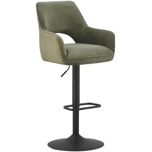 Hom`in Barhocker, Grün, Schwarz, Metall, Textil, Drehkreuz, Säule, 56x102-123x57 cm, Sitzfläche 360° drehbar, inklusive Armlehnen, Esszimmer, Barmöbel, Barhocker
