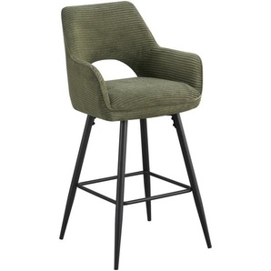 Hom`in Barhocker, Grün, Schwarz, Metall, Textil, Rundrohr, 56x110x58 cm, inklusive Armlehnen, Stoffauswahl, Esszimmer, Barmöbel, Barhocker