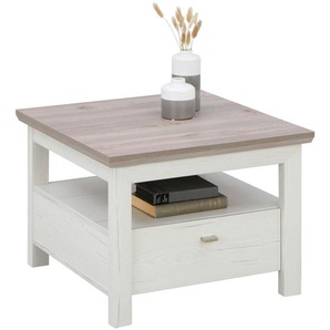 Hom`in Beistelltisch, Grau, Weiß, Metall, 2 Schubladen, quadratisch, eckig, 65x46.6x65 cm, Stauraum, offenes Fach, Wohnzimmer, Wohnzimmertische,
