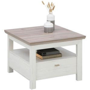 Hom`in Beistelltisch, Grau, Weiß, Metall, 2 Schubladen, quadratisch, eckig, 65x46.6x65 cm, Stauraum, offenes Fach, Wohnzimmer, Wohnzimmertische, Beistelltische