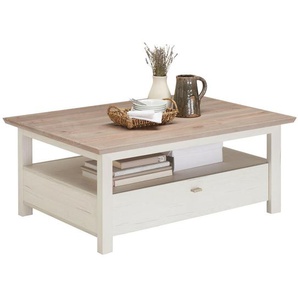 Hom`in Couchtisch, Grau, Weiß, Holzwerkstoff, 2 Schubladen, rechteckig, eckig, 80x45x110 cm, Stauraum, offenes Fach, Wohnzimmer, Wohnzimmertische,