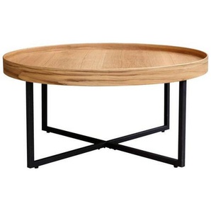 Hom`in Couchtisch, Natur, Schwarz, Holz, Eiche, rund, Flachrohr, 80x38x80 cm, Wohnzimmer, Wohnzimmertische, Couchtische