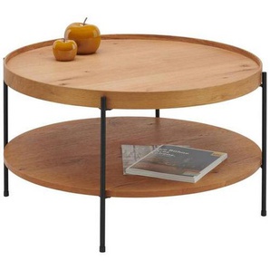 Hom`in Couchtisch, Schwarz, Eiche, Holz, Holzwerkstoff, Eiche, furniert, rund, Rundrohr, 80x45x80 cm, Wohnzimmer, Wohnzimmertische, Couchtische