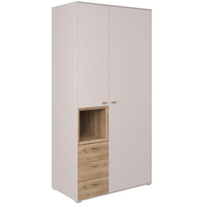 Hom`in Drehtürenschrank , Eiche, Sand , Holzwerkstoff , Eiche , massiv , 4 Fächer , 3 Schubladen , 105x214x60 cm , Beimöbel erhältlich , Kinder & Jugendmöbel, Jugendmöbel, Jugendkleiderschränke