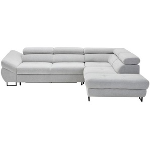 Hom`in Ecksofa, Hellgrau, Textil, 5-Sitzer, Ottomane rechts, L-Form, 280x235 cm, Fußauswahl, Stoffauswahl, Liegefunktion, seitenverkehrt erhältlich, Rücken echt, Wohnzimmer, Sofas & Couches, Wohnlandschaften, Ecksofas