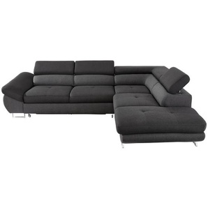 Hom`in Ecksofa, Schwarz, Dunkelgrau, Textil, 5-Sitzer, Ottomane rechts, 280x235 cm, Stoffauswahl, Liegefunktion, seitenverkehrt erhältlich, Rücken