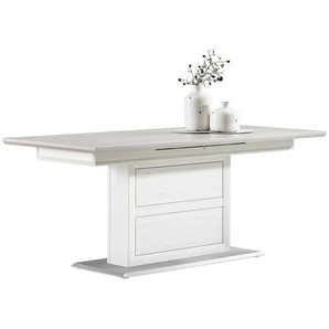 Hom`in Esstisch, Grau, Weiß, Holzwerkstoff, rechteckig, Säule, Bodenplatte, 90x76.2x180-220 cm, ausziehbar, Esszimmer, Tische, Esstische, Esstische