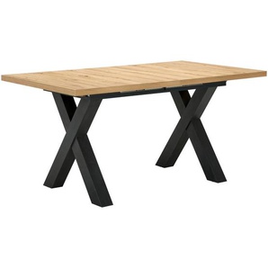 Hom`in Esstisch, Schwarz, Eiche Artisan, Holzwerkstoff, rechteckig, X-Form, 90x75x160-210 cm, ausziehbar, in verschiedenen Holzdekoren erhältlich,