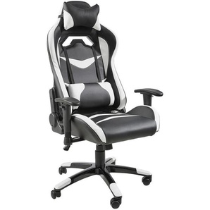 Hom`in Gamingstuhl, Schwarz, Weiß, Metall, Kunststoff, Textil, Drehkreuz, 68x124-134x59 cm, Sitzfläche 360° drehbar, inklusive Armlehnen, Kinder & Jugendmöbel, Jugendmöbel, Gamingstühle