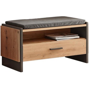Hom`in Garderobenbank, Grau, Eiche Artisan, Kunststoff, 1 Schubladen, Füllung: Polyester, 87.1x47.9x41.3 cm, Garderobe, Garderobenbänke, Garderobenbänke